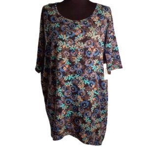 LuLaRoe XS Irma NEW Floral Blue Gold Hi-Low Tee Shirts